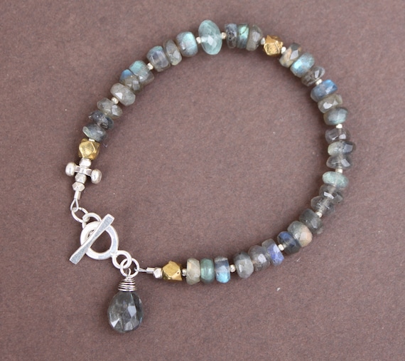 Labradorite Aqamarine Faceted Brass Bead Handcrafted Bracelet | Etsy