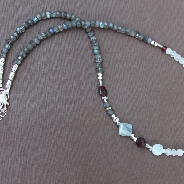 Labradorite Garnet Aquamarine Necklace Gem Mix Hill Tribe Silver Sterling Handcrafted Sundance Style