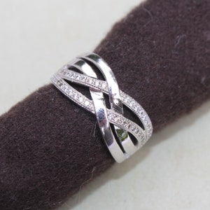 Vintage QG 925 White Gold Criss Cross Crossover Woven Cubic Zirconia Ring Size 6 Band