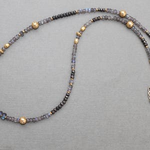 Labradorite Pyrite Gold Brass Handcrafted Gemstone Beaded Necklace Sundance Style