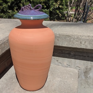 Buried Clay Olla Irrigation Pot: 1.25 Gallon with Purple and Blue Lid