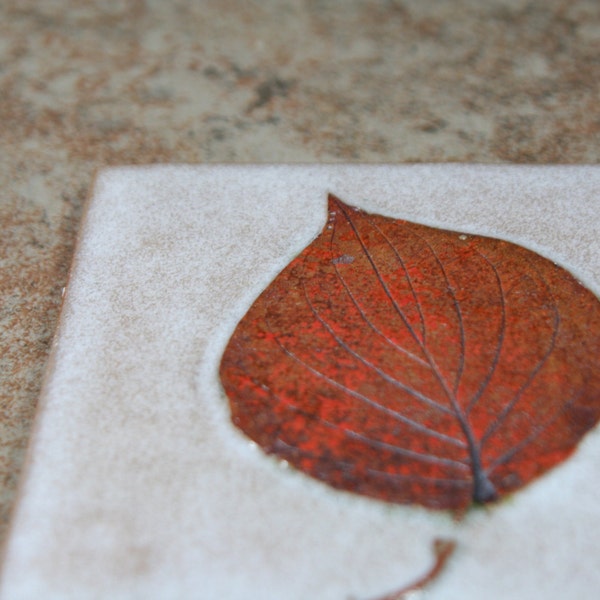 Stoneware Dogwood Leaf Kitchen Tile - 4 Inch