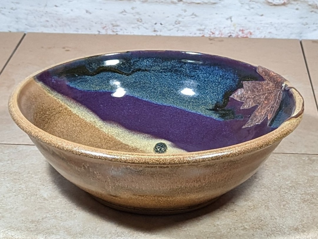 Large Pottery Serving Bowl With Maple Leaf Print Treehugger Etsy