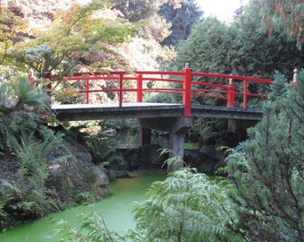 Giclee Print Multiple sizes Red Bridge at the Japanese Gardens by Rebecca Salcedo FFAW Free Shipping