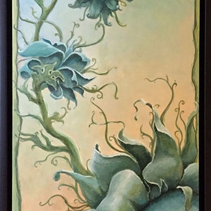 10x20 Original Painting Floral Landscape Eager Awakenings Fantasy Surreal Sunflower by Rebecca Salcedo image 2