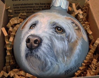 Custom Christmas Pet Ornament Critter Ball Dog Cat portrait by Rebecca Salcedo Smelly Rhino Studio Free Shipping