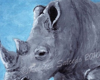 ACEO Print Tiny Art Print Impressionist Rhino by Rebecca Salcedo  FFAW