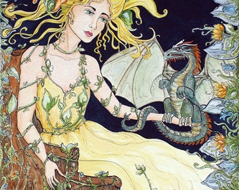 Dragon Wood Nymph Fairy Fantasy Art Giclee Print by Rebecca Salcedo