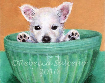 8x8 Giclee Print Westie Dog Portrait by Rebecca Salcedo FFAW Free Shipping