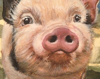 Pig Art Print Giclee Print Pot Bellied Pig Farm animals Tiny Art by Rebecca Salcedo Smelly Rhino ACEO