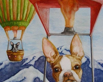 Boston Terrier Hot Air Balloon Giclee Print by Rebecca Salcedo Select-a-size