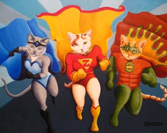 Giclee Print Kitty Justice League Cat Super Heroes by Rebecca Salcedo Free Etsy Shipping Select-a-size