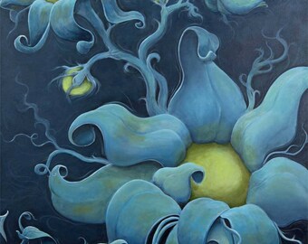 Giclee Print Midnight Blue Fantasy Floral Ethereal Flowers by RSalcedo Select-a-size Smelly Rhino Studio