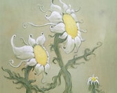 6x6 Original Painting Acrylic Ethereal Fantasy Surreal Family of Sunflowers by RSalcedo FFAW Free Shipping