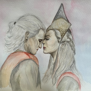 Hochzeit am Drachenstein. Haus des Drachen, Dämon und Rhaenyra, Aquarell Kunst