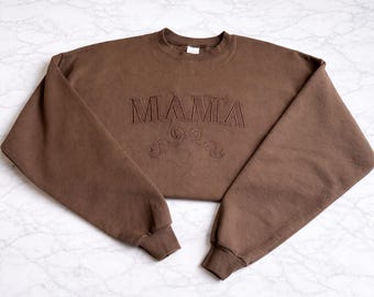 Mama Bow Embroidered Sweatshirt, Personalized Mom Crewneck, Custom Name Sweatshirt, Gift for Mom, Neutral Mama Apparel