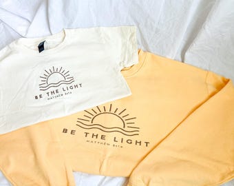 Youth “Be the Light” Embroidered Sweatshirt or T-Shirt | Kids Christian Faith Apparel | Inspirational Youth Group Shirt