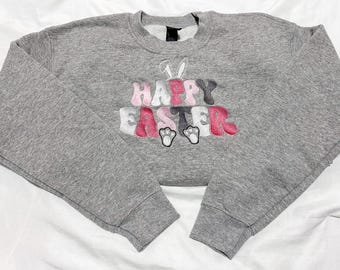 Happy Easter - Easter Themed Custom Hand Embroidered  Crewneck Sweatshirts and apparel