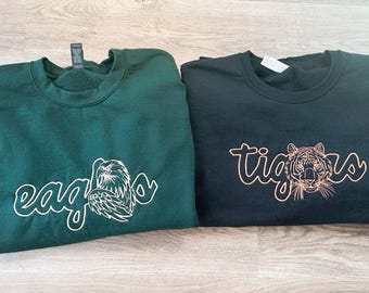 High School Mascot Logo Embroidered Crewneck Sweatshirt and apparel - Customizable