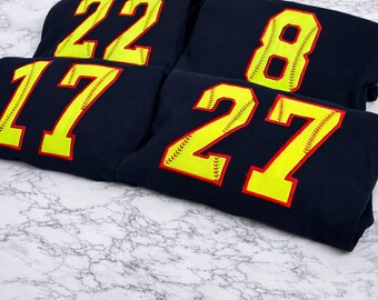 Custom Sports Mom Softball Sweatshirt | Number Appliqué Crewneck | Personalized Game Day Pullover