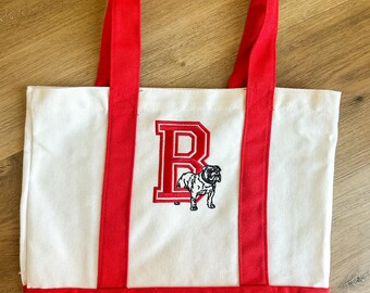 Bulldog - School Spirit Custom Embroidered Tote Bag, Canvas Bag