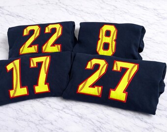 Custom Baseball Number Appliqué Crewneck Sweatshirt | Personalized Sports Mom Embroidered Pullover | Game Day Shirt