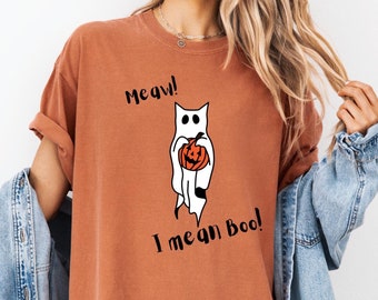 Comfort Colors Halloween Shirt: Cat Ghost Pumpkin Tee
