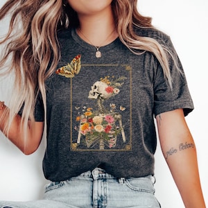 Vintage skeleton butterfly Tshirt, cozy fall T-shirt, Oversized retro cottagecore shirt, mystical butterfly t shirt, garden spring tee