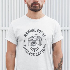 Manual focus camera shirt, Vintage vibes photography shirt, photography classic retro design tee, comfortable fit shirt, for outdoors lovers