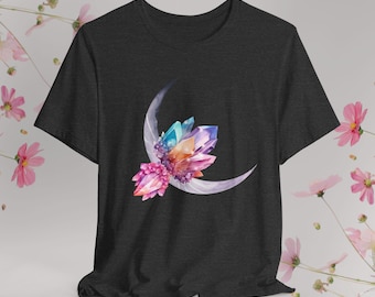 Crystal Crescent Moon T-Shirt: Celestial Graphic Tee