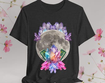 T-shirt met kristallen maanfase: shirt met hemelse astrologie