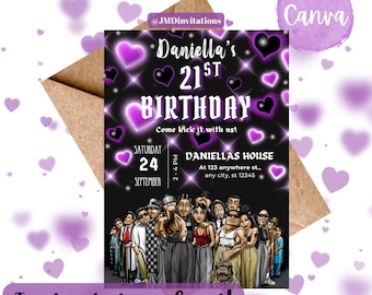 Invitación de cumpleaños estilo Chola / Tema de cumpleaños estilo Chola / Cumpleaños Y2K / Cumpleaños de amigos / Invitaciones de principios de los 2000 / Corazones morados
