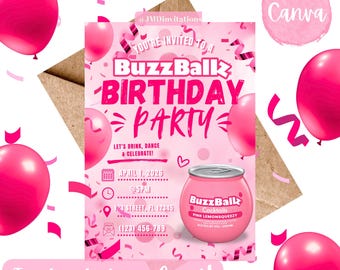 Invitación de cumpleaños número 21 de Pink Buzzballz