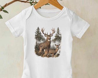 Retro Deer Baby Onesie Bodysuit 90s Graphic Style Vintage Forest Animal Bodysuit Grunge Deer Hunting Baby Outfit for Future Hunter