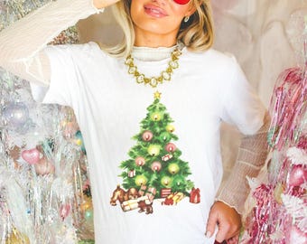 Vintage Christmas Shirt, Retro 1950's Christmas Sweater, Christmas Tree Shirt, Retro Christmas Shirt, Christmas Party