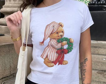 Vintage bear Christmas baby tee, retro Christmas sweatshirt, vintage Christmas sweater, teddy bear Christmas, vintage Christmas baby tee