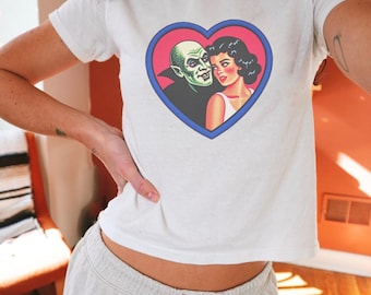 Retro Nosteratu Graphic Baby Tee, Vintage 2000s Monster Tshirt, Y2k Horror Tee
