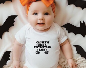 Tiny Dirtbag Baby Onesie, skeleton style baby clothes, punk rock baby, alternative baby, music baby shower gift, funny baby vest, cute baby