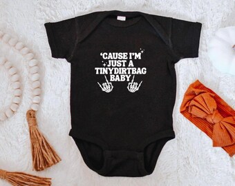 Tiny Dirtbag Baby Onesie, skeleton style baby clothes, punk rock baby, alternative baby, music baby shower gift, funny baby vest, cute baby