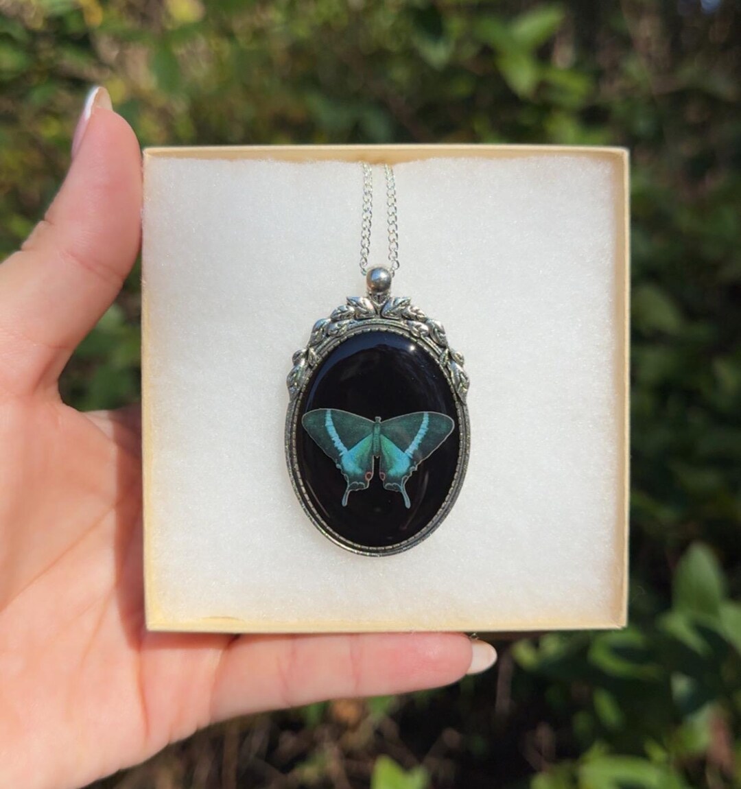 Moth Friend Moth Butterfly Pendant Necklace, Mushroom Terrarium Pendant ...