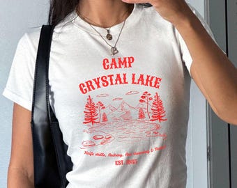 Camp Crystal Lake Baby Tee: 90s Horror Movie Crop Top, Camp Counselor Halloween Costume