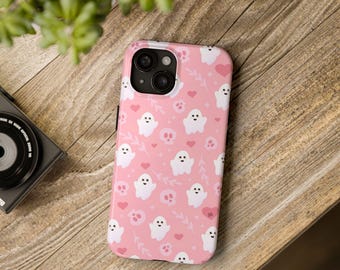 Pastel Pink Ghost Phone Case, Cute Halloween Kawaii Ghosts, Spooky Cute Pink Halloween Phone Casing, compatible for iphone, samsung, pixel