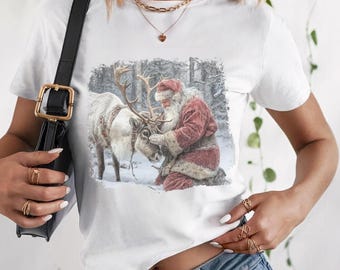 Vintage Inspired Christmas Baby Tee 5000B Retro Santa Crewneck Santa Claus Reindeer Baby Tee Holiday Apparel