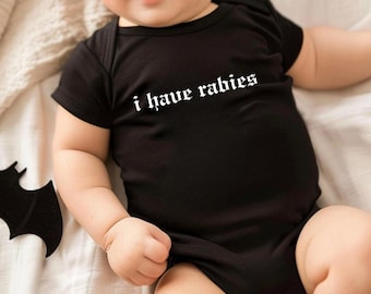 I Have Rabies Funny Baby Onesie, Funny Baby Shower Gifts, Gift for Baby Boy/ Girl, Gender Reveal Party, Cotton Infant Bodysuit Apparel, Goth
