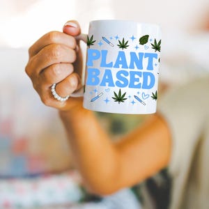 Plantaardige potmok / wiet joint / Veganistische cadeaumok / mok cannabisbladeren