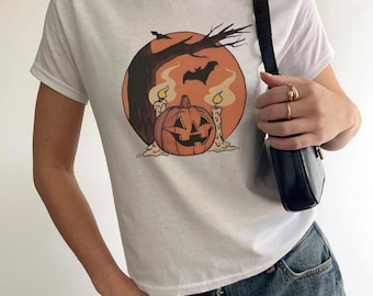 Retro Halloween Baby Tee, Halloween Baby Tee,Vintage Halloween Shirt,Retro Halloween, Fall Apparel,Spooky Season Pumpkin Shirt