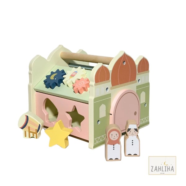 Wooden Mosque Playset | Montessori Shape Sorter, Ramadan Gift | Spielhaus Moschee Malik
