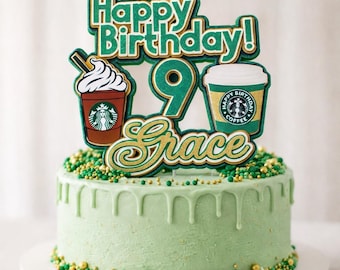 Personalized Starbucks Birthday Cake Topper - Custom Name & Age