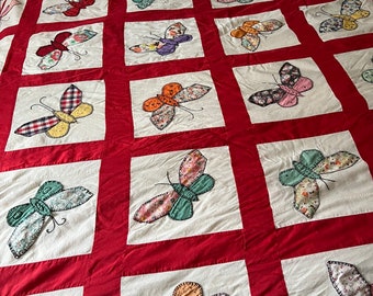 Antique Western Feed Sack Butterfly Appliqué Pattern Quilt Greybull, WY