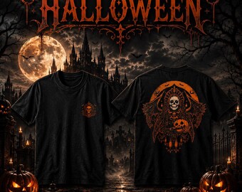 Camiseta Gótica Pumpkin Reaper, Camisa Gráfica Samhain, Camiseta Halloween Haunted Harvest, Ropa Folk Horror, Streetwear Occulto
